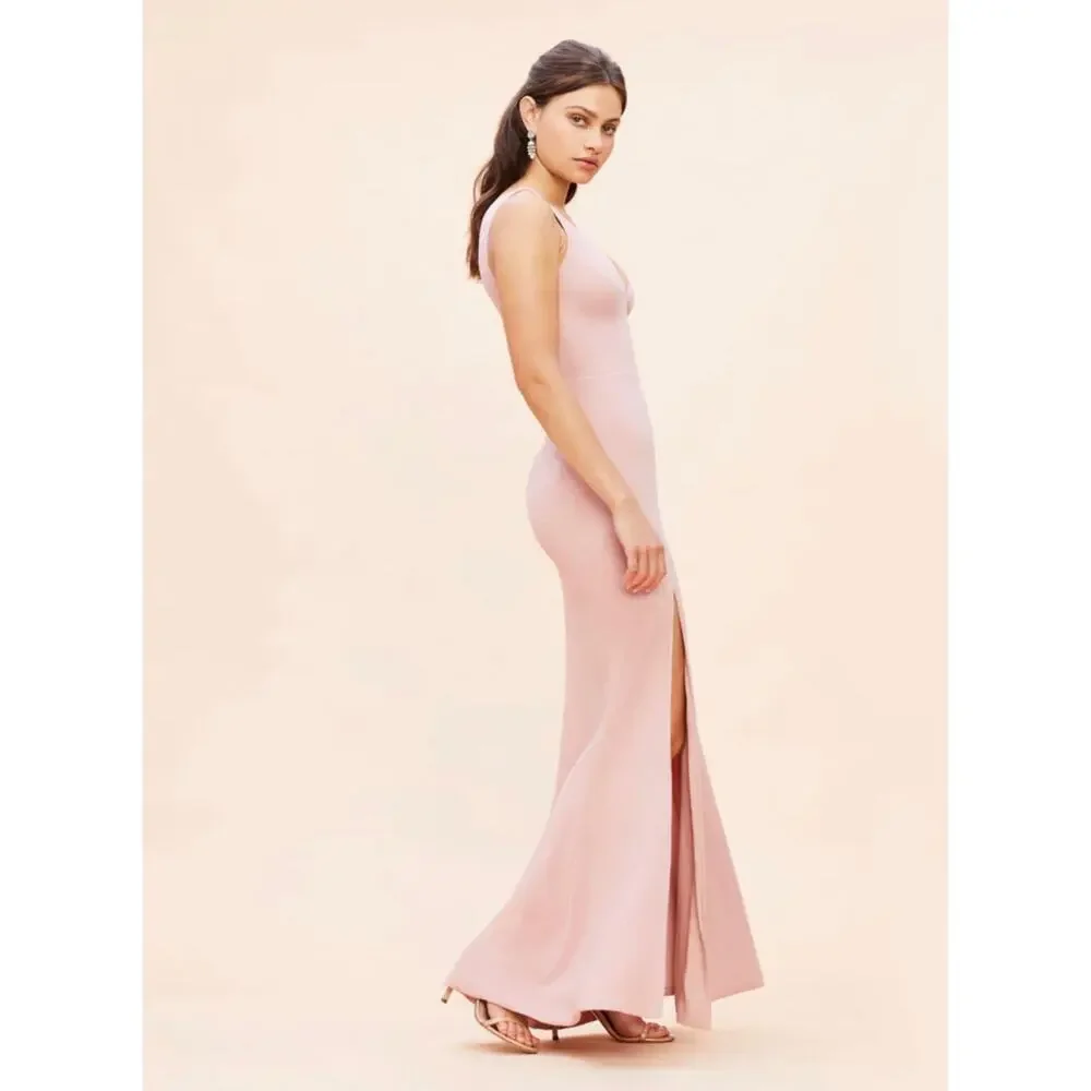 NWOT Dress The Population Sandra Plunge Crepe Trumpet Gown in Blush, Medium - Picture 4 of 16